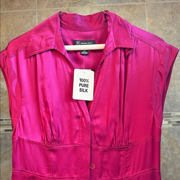 INC International Concepts Fuchsia Silk Midi Dress - Picture 1 of 2